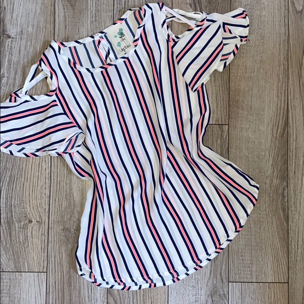 Lily Bleu striped flowy short sleeve blouse girls size 10/12
